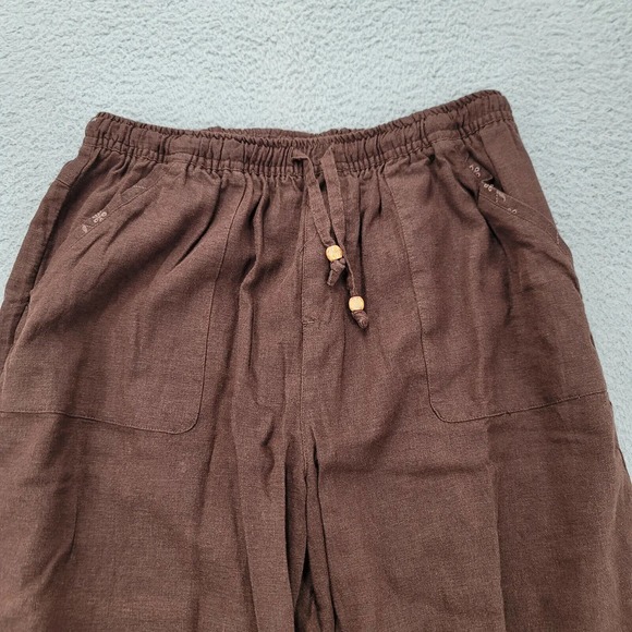 Classic Elements Pants Womens Medium 10/12 Brown Linen Capri Elastic Waist Relax - Picture 2 of 13